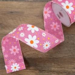 Northlight Pink And White Floral Spring Easter Wired Craft Ribbon 2.5" X 10 Yards