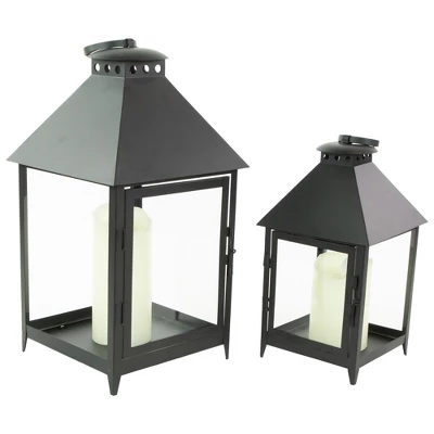 Northlight Set Of 2 Black Modern Style Candle Lanterns 15.75" 1 Northlight Set Of 2 Black Modern Style Candle Lanterns 15.75"
