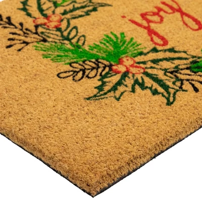 Northlight Natural Coir "Joy" Wreath Christmas Doormat 18" X 30" 4 Northlight Natural Coir "Joy" Wreath Christmas Doormat 18" X 30" - Image 4