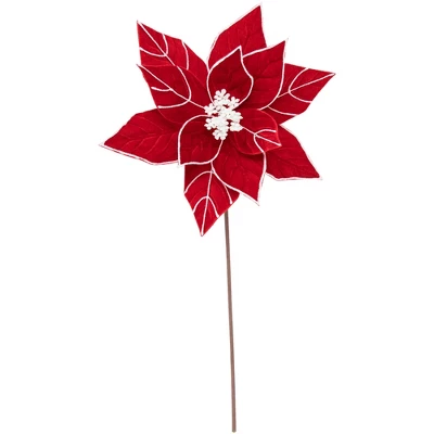 Northlight 20" Red And White Velvet Glittered Poinsettia Christmas Stem Spray 4 Northlight 20" Red And White Velvet Glittered Poinsettia Christmas Stem Spray - Image 4