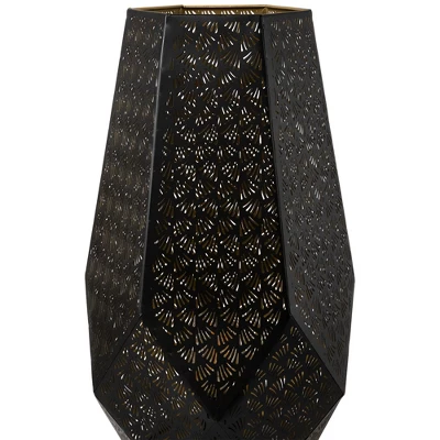Northlight Laser-Cut Leaf Pattern Iron Table Lamp With Wood Base - 16.5" - Black And Gold 3 Northlight Laser-Cut Leaf Pattern Iron Table Lamp With Wood Base - 16.5" - Black And Gold - Image 3