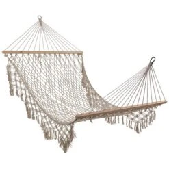 Northlight Lattice Macrame Rope Hammock With Wooden Bars - 74" X 59" - Cream -Home Decor GUEST 0e4fe547 bf98 4805 b469 7ead2f00c6de