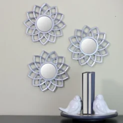 Northlight Set Of 3 Matte Silver Arched Floral Mirrors Wall Decor 10"