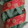 Northlight Cranberry Red And Gold Poinsettia Christmas Wired Craft Ribbon 2.5" X 10 Yards