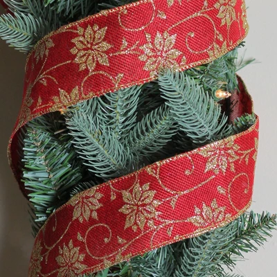 Northlight Cranberry Red And Gold Poinsettia Christmas Wired Craft Ribbon 2.5" X 10 Yards 1 Northlight Cranberry Red And Gold Poinsettia Christmas Wired Craft Ribbon 2.5" X 10 Yards