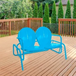 Northlight 2-Person Outdoor Retro Metal Tulip Double Glider Patio Chair, Turquoise Blue