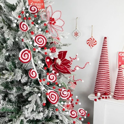 Northlight 30" Candy Cane Swirls And Pom Poms Christmas Garland 2 Northlight 30" Candy Cane Swirls And Pom Poms Christmas Garland - Image 2