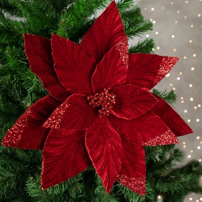 Northlight 24" Red Glittered Poinsettia Christmas Stem Spray 1 Northlight 24" Red Glittered Poinsettia Christmas Stem Spray