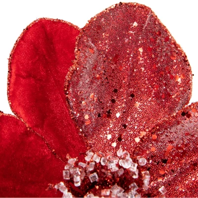 Northlight 18" Red Magnolia Glittered Christmas Stem Spray 4 Northlight 18" Red Magnolia Glittered Christmas Stem Spray - Image 4