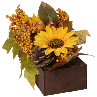 Northlight 10" Yellow And Brown Sunflowers And Leaves Fall Harvest Floral Arrangement 3 Northlight 10" Yellow And Brown Sunflowers And Leaves Fall Harvest Floral Arrangement - Image 3