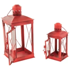 Northlight Set Of 2 Antique Red Mission Style Candle Lanterns 12.25"