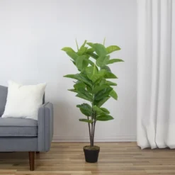 Northlight 51" Artificial Green And Brown Potted Rubber Plant