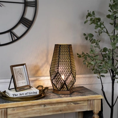 Northlight Laser-Cut Leaf Pattern Iron Table Lamp With Wood Base - 16.5" - Black And Gold 1 Northlight Laser-Cut Leaf Pattern Iron Table Lamp With Wood Base - 16.5" - Black And Gold