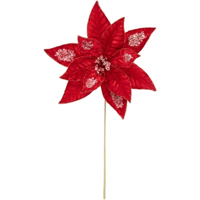 Northlight 28" Icy Red Velvet Poinsettia Glittered Christmas Stem Spray 4 Northlight 28" Icy Red Velvet Poinsettia Glittered Christmas Stem Spray - Image 4