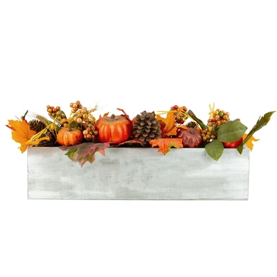 Northlight 21" Autumn Harvest Arrangement In A "Thankful" Rustic Wooden Box Centerpiece 2 Northlight 21" Autumn Harvest Arrangement In A "Thankful" Rustic Wooden Box Centerpiece - Image 2