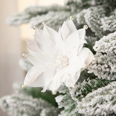 Northlight Beaded Feather Poinsettia Artificial Christmas Pick - 13.75" - White 1 Northlight Beaded Feather Poinsettia Artificial Christmas Pick - 13.75" - White