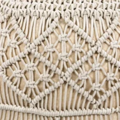 Northlight 18" Solid Cream Macrame Round Handmade Natural Cotton Pouf Ottoman -Home Decor GUEST 1637004e 8990 43db a2bf 47223f2170a2