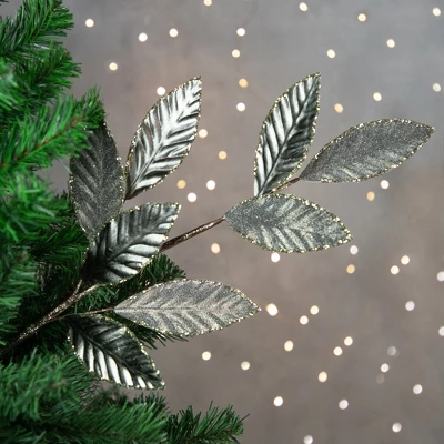 Northlight 28" Gray Glitter Textured Leaves Christmas Spray 1 Northlight 28" Gray Glitter Textured Leaves Christmas Spray