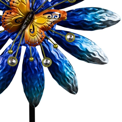 Northlight Blue Flower With Butterfly Outdoor Pinwheel Garden Stake - 4' 5 Northlight Blue Flower With Butterfly Outdoor Pinwheel Garden Stake - 4' - Image 5