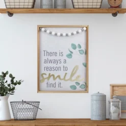 Northlight Beaded "There Is Always A Reason To Smile" Wall Plaque Art Decor 15.75"