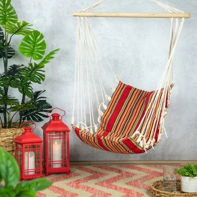 Northlight 21" X 34" Striped Hammock Chair With Padding And Wooden Bar - Red/Yellow 1 Northlight 21" X 34" Striped Hammock Chair With Padding And Wooden Bar - Red/Yellow