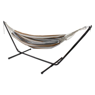 Northlight 73" X 58.5" Striped Double Brazilian Hammock - Brown/White 5 Northlight 73" X 58.5" Striped Double Brazilian Hammock - Brown/White - Image 5