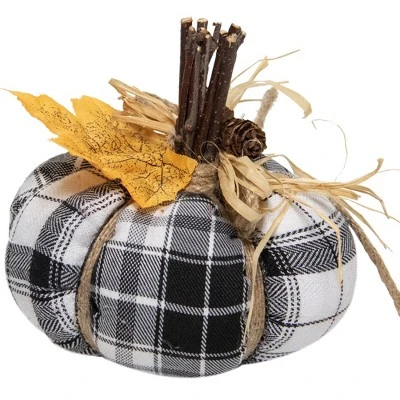 Northlight 5" Black And White Plaid Fall Harvest Plush Pumpkin 3 Northlight 5" Black And White Plaid Fall Harvest Plush Pumpkin - Image 3