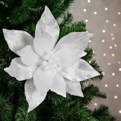 Northlight 24" White Glittered Poinsettia Christmas Stem Spray 1 Northlight 24" White Glittered Poinsettia Christmas Stem Spray