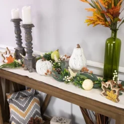 Northlight 5' X 6" Green Gourds And Foliage Artificial Fall Harvest Garland - Unlit