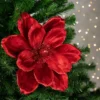 Northlight 20" Glittered Red Velvet Magnolia Christmas Stem Spray