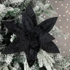 Northlight 25" Black Glittered Poinsettia Christmas Floral Stem Spray