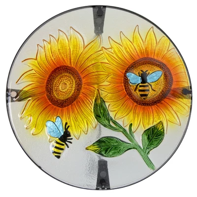 Northlight 19" Sunflower And Bumblebee Glass Patio Side Table 2 Northlight 19" Sunflower And Bumblebee Glass Patio Side Table - Image 2