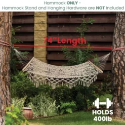 Northlight Lattice Macrame Rope Hammock With Wooden Bars - 74" X 59" - Cream -Home Decor GUEST 24f89529 4f4a 4f94 87bc 61d6b85615c2