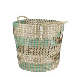 Northlight 14" Natural Woven Seagrass Basket With Teal, Black And White Accents -Home Decor GUEST 2533e45a 5670 4bcc 9900 63eb0848b172