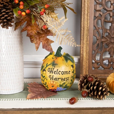 Northlight 7" Orange "Welcome Harvest" Pumpkin Fall Tabletop Decoration 1 Northlight 7" Orange "Welcome Harvest" Pumpkin Fall Tabletop Decoration