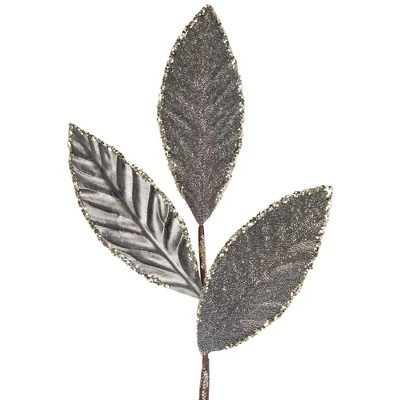 Northlight 28" Gray Glitter Textured Leaves Christmas Spray 3 Northlight 28" Gray Glitter Textured Leaves Christmas Spray - Image 3