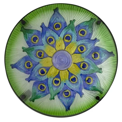 Northlight 19" Green And Blue Peacock Flower Tail Glass Patio Side Table 2 Northlight 19" Green And Blue Peacock Flower Tail Glass Patio Side Table - Image 2