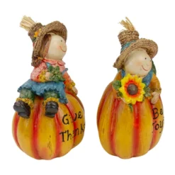 Northlight Set Of 2 Girl And Boy Scarecrows On Pumpkins Fall Figurines 6" -Home Decor GUEST 2a73ade1 5f45 43d2 9174 e6f392d1b441
