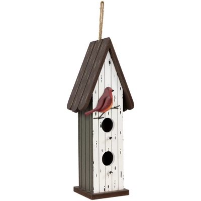 Northlight Wooden Birdhouse With Metal Bird Wall Decoration - 14.5" - Antique White 3 Northlight Wooden Birdhouse With Metal Bird Wall Decoration - 14.5" - Antique White - Image 3