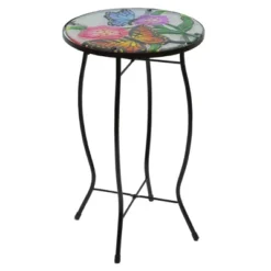 Northlight 19" Floral And Butterfly Glass Patio Side Table -Home Decor GUEST 2c28f077 4d4f 499b 9ad6 0b33c6733ec3