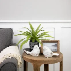 Northlight 12" Artificial Boston Fern Plant In Aztec Pattern Ceramic Pot