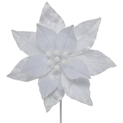Northlight 24" White Glittered Poinsettia Christmas Stem Spray 2 Northlight 24" White Glittered Poinsettia Christmas Stem Spray - Image 2