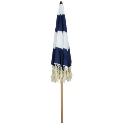 Northlight Striped Outdoor Tilting Macrame Boho Beach Market Umbrella - 6.5' - Blue And White -Home Decor GUEST 30be2e34 4570 4073 a4ed db8d551c9e60