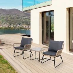 Northlight 3-Piece Santa Cruz Rattan Outdoor Patio Chat Set With Cushions