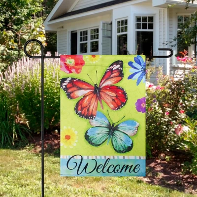 Northlight Welcome Butterflies Outdoor Floral Garden Flag 12.5" X 18" 2 Northlight Welcome Butterflies Outdoor Floral Garden Flag 12.5" X 18" - Image 2