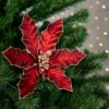 Northlight 8" Glittered Burgundy Velvet Poinsettia Floral Christmas Pick Spray