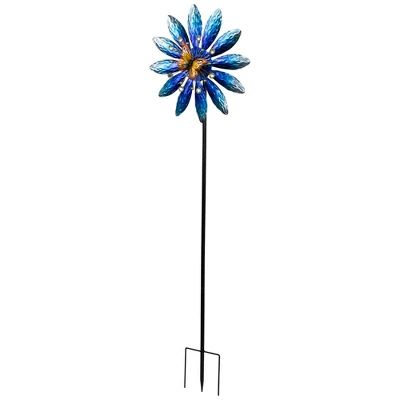 Northlight Blue Flower With Butterfly Outdoor Pinwheel Garden Stake - 4' 2 Northlight Blue Flower With Butterfly Outdoor Pinwheel Garden Stake - 4' - Image 2