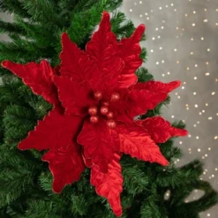 Northlight 24" Glittered Red Poinsettia Christmas Stem Spray