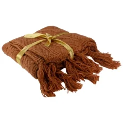 Northlight Golden Ochre Knit Throw Blanket With Tassels 50" X 60" -Home Decor GUEST 37630d7c b5ed 4ac6 a940 3f59180e86d5