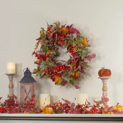 Northlight Leaves And Berries Artificial Fall Harvest Wreath - 20-Inch, Unlit 1 Northlight Leaves And Berries Artificial Fall Harvest Wreath - 20-Inch, Unlit